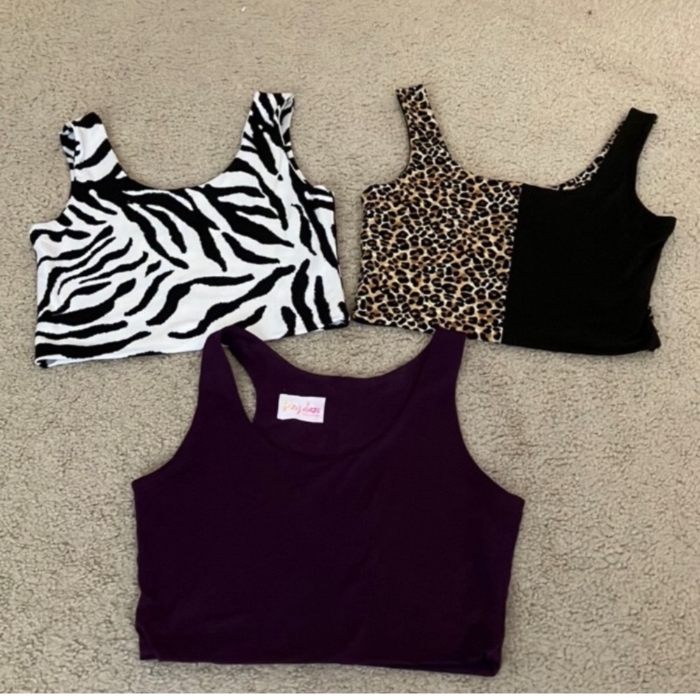 Bundle of 3, super soft crop tanks, zebra, leopard, colorblock, solid, basics